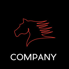 Vector sign abstract horse, in linear style on black background