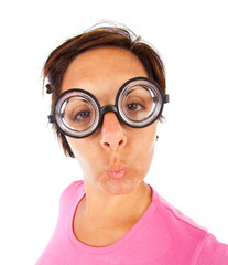 Woman with thick glasses