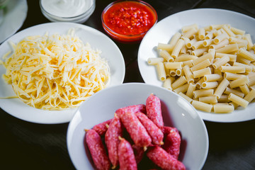 ingredients for pasta, cook food, delicious Italian dish