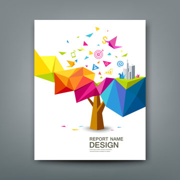 Cover Report Tree Colorful Geometric With Bird Paper With Business Icons Concept Design