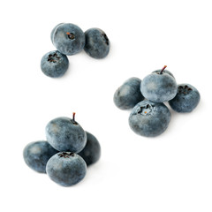 Set of Pile of Bilberry or blueberry over isolated white background