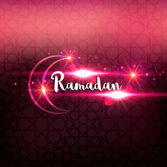 Ramadan arabic islamic lettering dark glowing background. Arabian greeting festive card