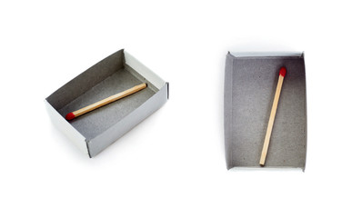 Set of One Wooden match in box  isolated over the white background