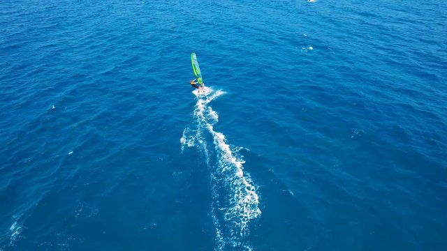 Aerial footage - Wind surfing in the Mediterranean sea