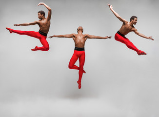 The collage from images of young and stylish modern ballet dancer