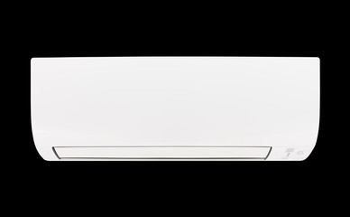 ir conditioner (AC) indoor unit icon or evaporator and wall mounted. That is part of mini split system or ductless system type. For removing heat and moisture from room. Isolated on black background.