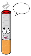Happy Electronic Cigarette Cartoon Mascot Character With Speech Bubble