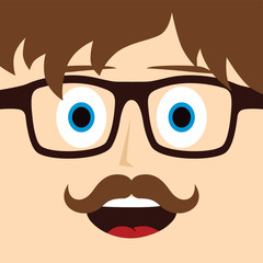 geek mustache guy cartoon character