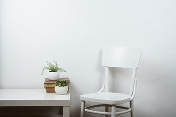 chair and empty wall background, interior art poster mock up