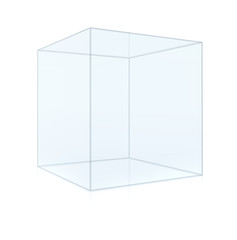 Empty glass cube isolated 