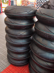 motorcycle tyres at a race meeting