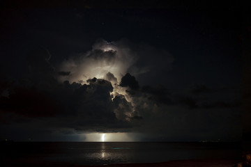 Fototapeta na wymiar thunderbolt to the sea at night time