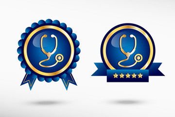 Stethoscope icon and stylish quality guarantee badges