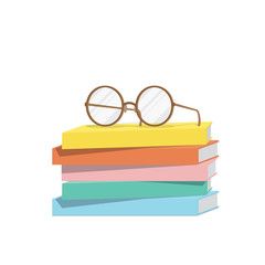 Naklejka premium Eyeglasses on top stack books vector.
