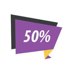 fifty percent Label Origami  Purple, yellow, black