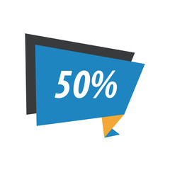 fifty percent Label Origami  Blue, yellow, black