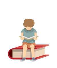 Boy reading a book on a red book White background, illustration