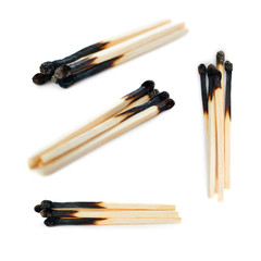 Set of Pile of Wooden matches isolated over the white background