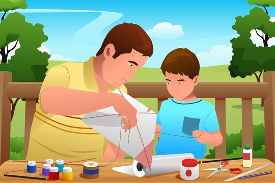Father Son Making Kite
