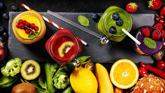 Fresh smoothies and fruits