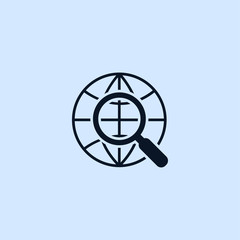 globe and magnifying glass icon