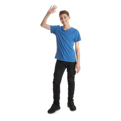 Fototapeta premium Cute teenager boy over white isolated background