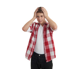 Cute teenager boy over white isolated background