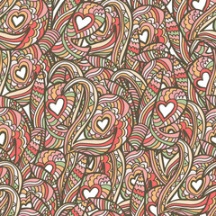 Seamless pattern with hand drawn quote love. Sketch with curves,