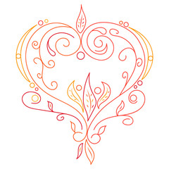 Doodle vector color abstract heart with willow