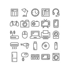 Collection of thin linear icons. Household and office appliances