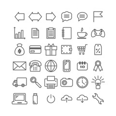 Collection of 36 universal linear icons. Thin icons for print, web, mobile apps design
