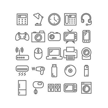Collection of thin linear icons. Household and office appliances