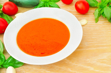 Gaspacho on wooden background