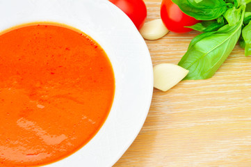 Gaspacho on wooden background
