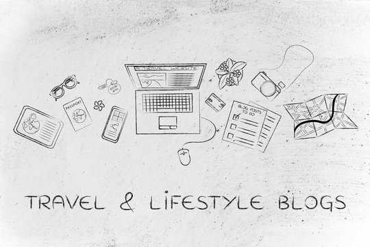 travel & lifestyle blogger desk with laptop