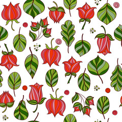 Flowers and leaves seamless pattern. Vector floral background
