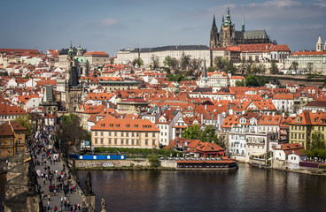 Naklejka na ściany i meble Charles Bridge (Karluv Most) and Prague Castle, Czech Republic