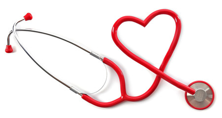 Medical stethoscope in a heart shape isolated on white