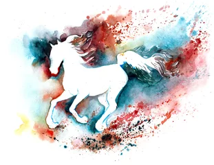Runde Alu-Dibond Bilder Gemälde Silhouette des Pferdes