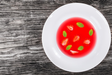 Chilled Strawberry Soup with pieces of strawberries