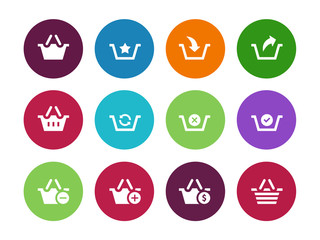 Shopping Basket circle icons on white background.