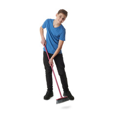 Naklejka premium Cute teenager boy over white isolated background