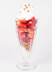 Strawberries with whipped cream and granola