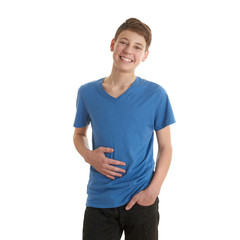 Cute teenager boy over white isolated background © exopixel
