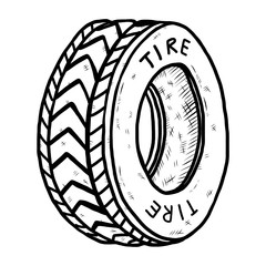 old tire / cartoon vector and illustration, black and white, hand drawn, sketch style, isolated on white background.