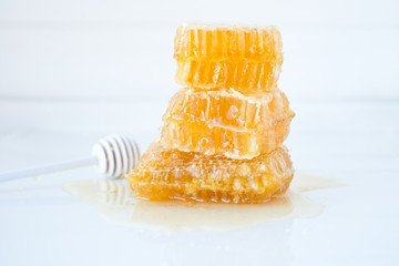 Flower honey in honeycombs
