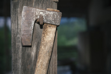 old ax hanging .