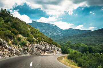 Mountain Road Under Sunny Blue Sky. Verdon Gorge In France.