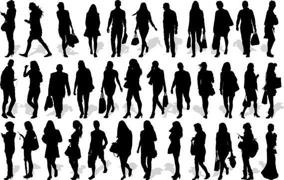 Set of 35 vector's silhouettes of people in action