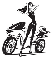 Naklejka na ściany i meble Fashion model with motorcycle - vector illustration